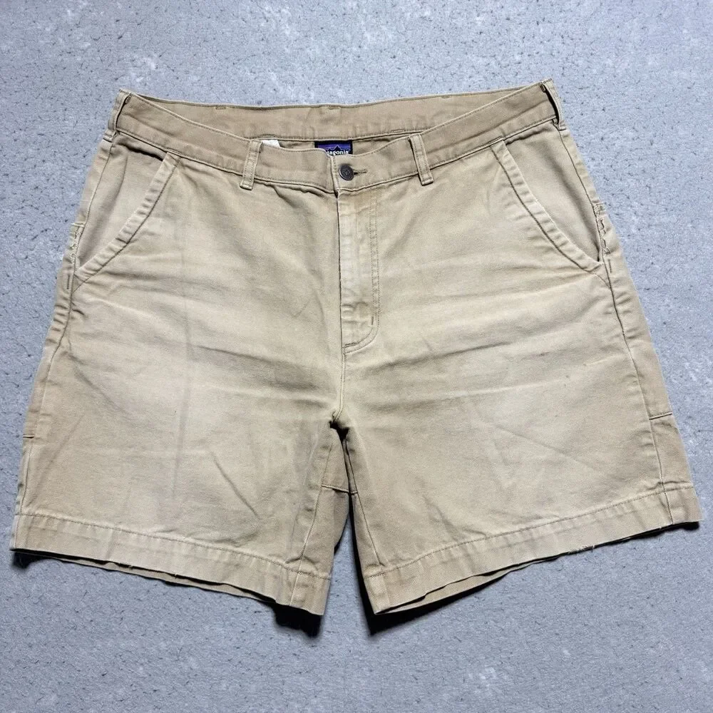 Patagonia Stand Up Shorts Men’s 34 Tan Organic Cotton Canvas 6”Heritage VTG